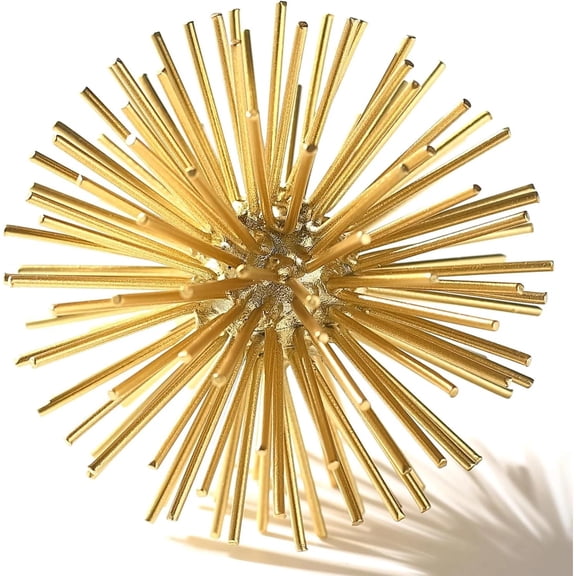 Gold Sphere Decor, Metal Gold Starburst Tabletop Sculpture Decor, Modern Metal S