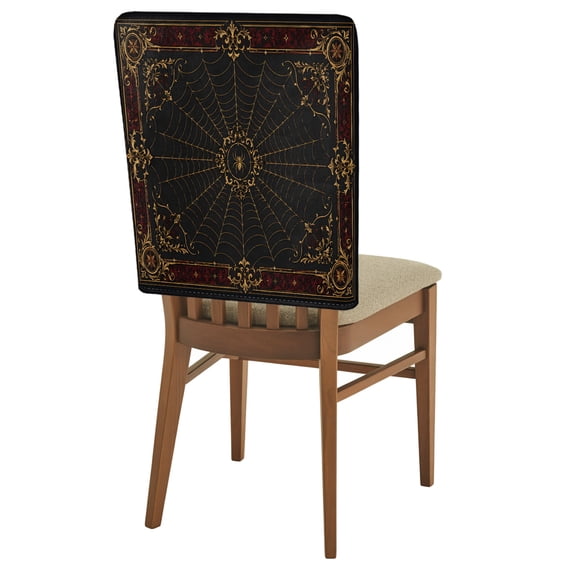 Gold Spiders Chair Back Covers Set of 1 Vintage Brown Gold Web Insects Red Damask Border Removable Dining Chair Slipcovers Washable Seat Protector for Restaurant Party Banquet Kichen Decor