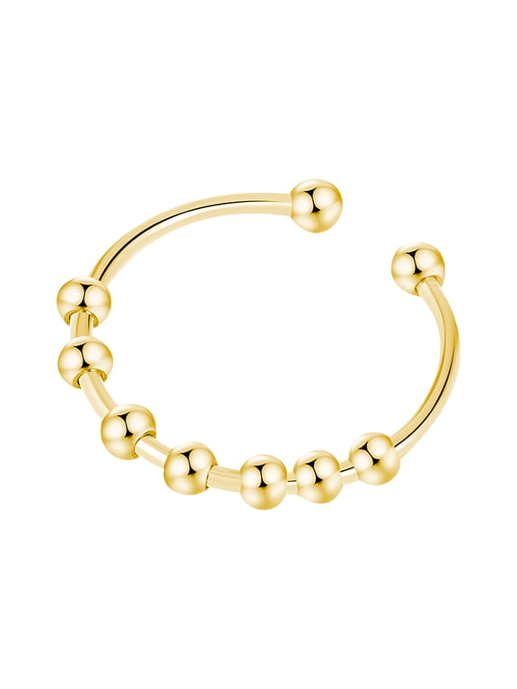 Gold Spinning Bead Coil Ring For Women Anxiety Fidget Jewelry Adjustable Spiral Design Stress Relief Accessory
