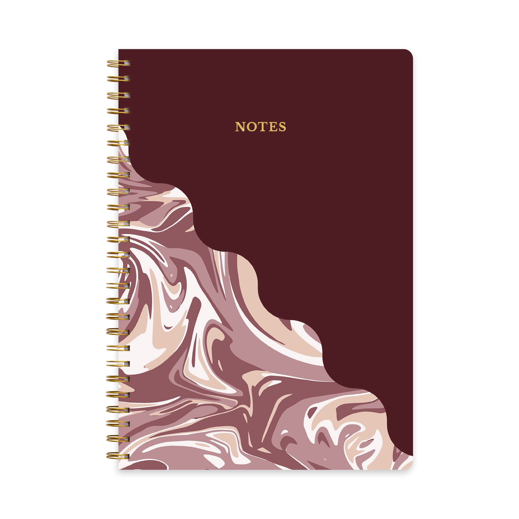 Notebook With Golden Line Gold Spiral Notebook Color: Marble Burgundy, Size: 7