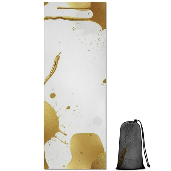 Gold Splash Marble Pattern Hot Yoga Mat Towel Non Slip for Hot Yoga - Quick-Drying Yoga Mat Cover with 4 Corner Pockets with Travel Bag - Hot Yoga Towel Non Slip 74"x26"