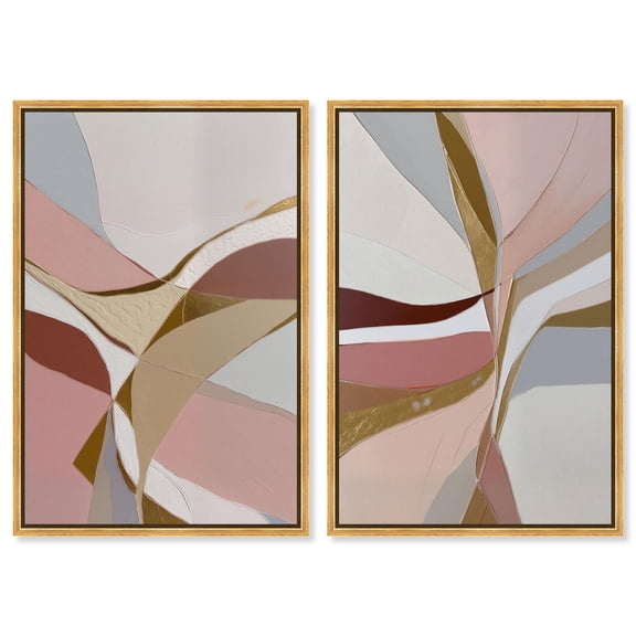 Gold Split Duo Canvas Print Abstract Boho Art Set by Art Remedy, Gold Frame, 10 x 15