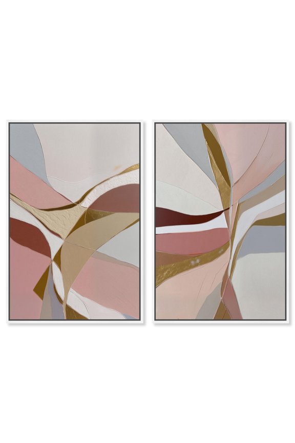 Gold Split Duo Canvas Print Abstract Boho Art Set by Art Remedy, White Frame, 10 x 15
