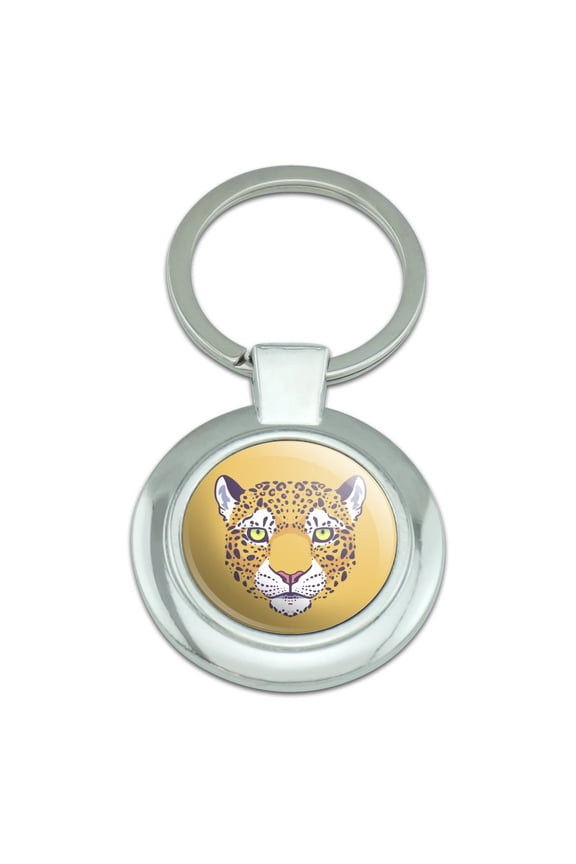 Gold Spotted Leopard Face Keychain Classy Round Chrome Plated Metal