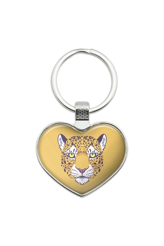 Gold Spotted Leopard Face Keychain Heart Love Metal Key Chain Ring