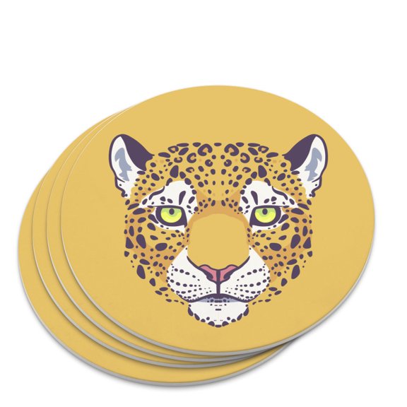 Gold Spotted Leopard Face Novelty Coaster Set