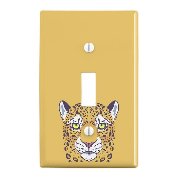 Gold Spotted Leopard Face Plastic Wall Decor Toggle Light Switch Plate Cover