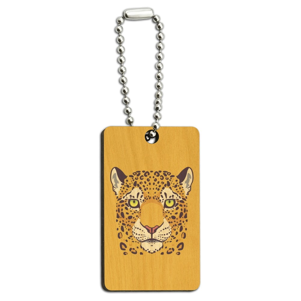 Gold Spotted Leopard Face Wood Wooden Rectangle Keychain Key Ring ...