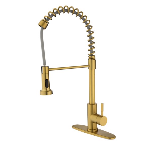 Gold Spring Pull Out Kitchen Faucet Single Handle Stainless Steel 360 Swivel Sink Tap