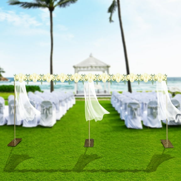 Gold Square Backdrop Stand, 4.9x19.7ft Adjustable Steel Frame, Polished Finish, 110lb Load Capacity, Ideal for Weddings and Photography