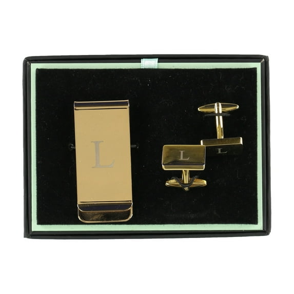 Gold Square Cufflinks and Money Clip Set