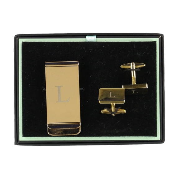Gold Square Cufflinks and Money Clip Set