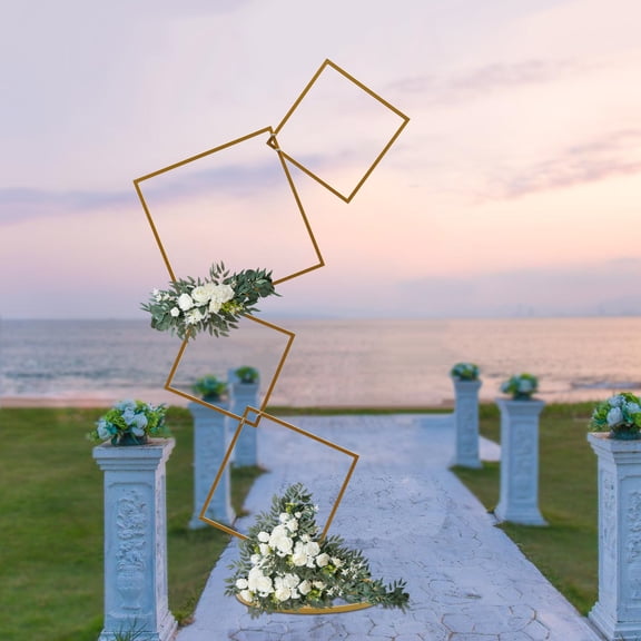 Gold Square Pillar Flower Stand 3-Tier Square Tops Floor Standing for Wedding Table Centerpiece Decor Photography Background