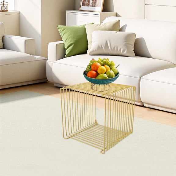 (Gold) Square Side Table, Iron Multi-Purpose Side Table, Square Cage End Table 13.78*13.78*13.78inch