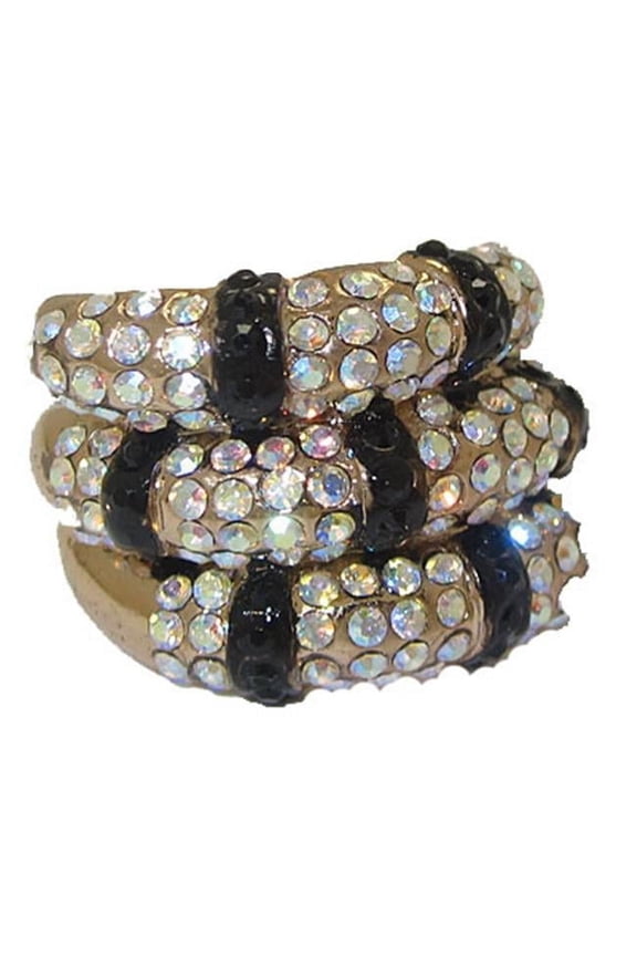Gold Stack Ring Jet Black & AB Crystals.