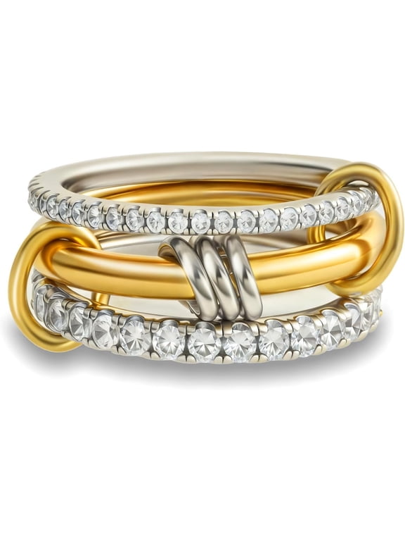 Gold Stackable Rings for Women Non Tarnish, 18k Gold Plated Cubic Zirconia Rings, Silver Gold Multi Ring Mixed Metals Stack Rings Set, 9, Gold Plated Copper, Silver, Cubic Zirconia