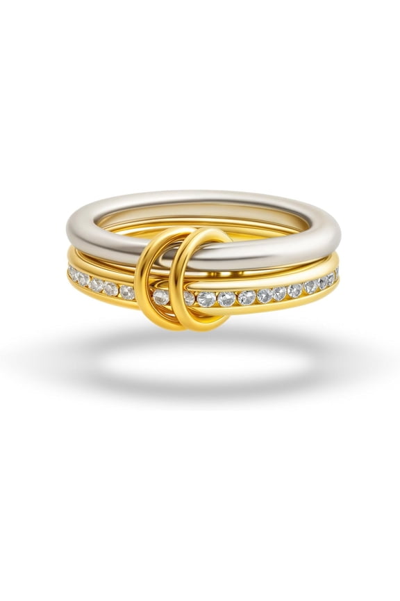 Gold Stackable Rings for Women 18k Gold Plated CZ Cubic Zirconia Rings Silver and Gold Rings Set Multi-Link Connected Rings