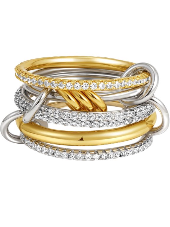 Gold Stackable Rings for Women Non Tarnish Ring Hypoallergenic Interlocking Mixed Metals Stacked Ring Set Size 6-11 Jewelry Gifts