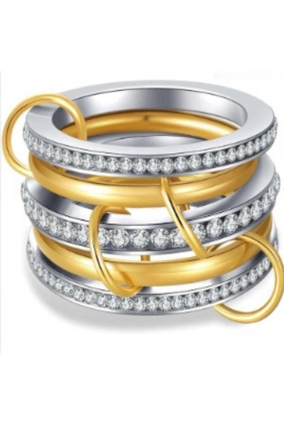 Gold Stackable Rings for Women Non Tarnish  Ring Hypoallergenic Interlocking Mixed Metals Stacked Ring Set Size 6-11 Jewelry Gifts
