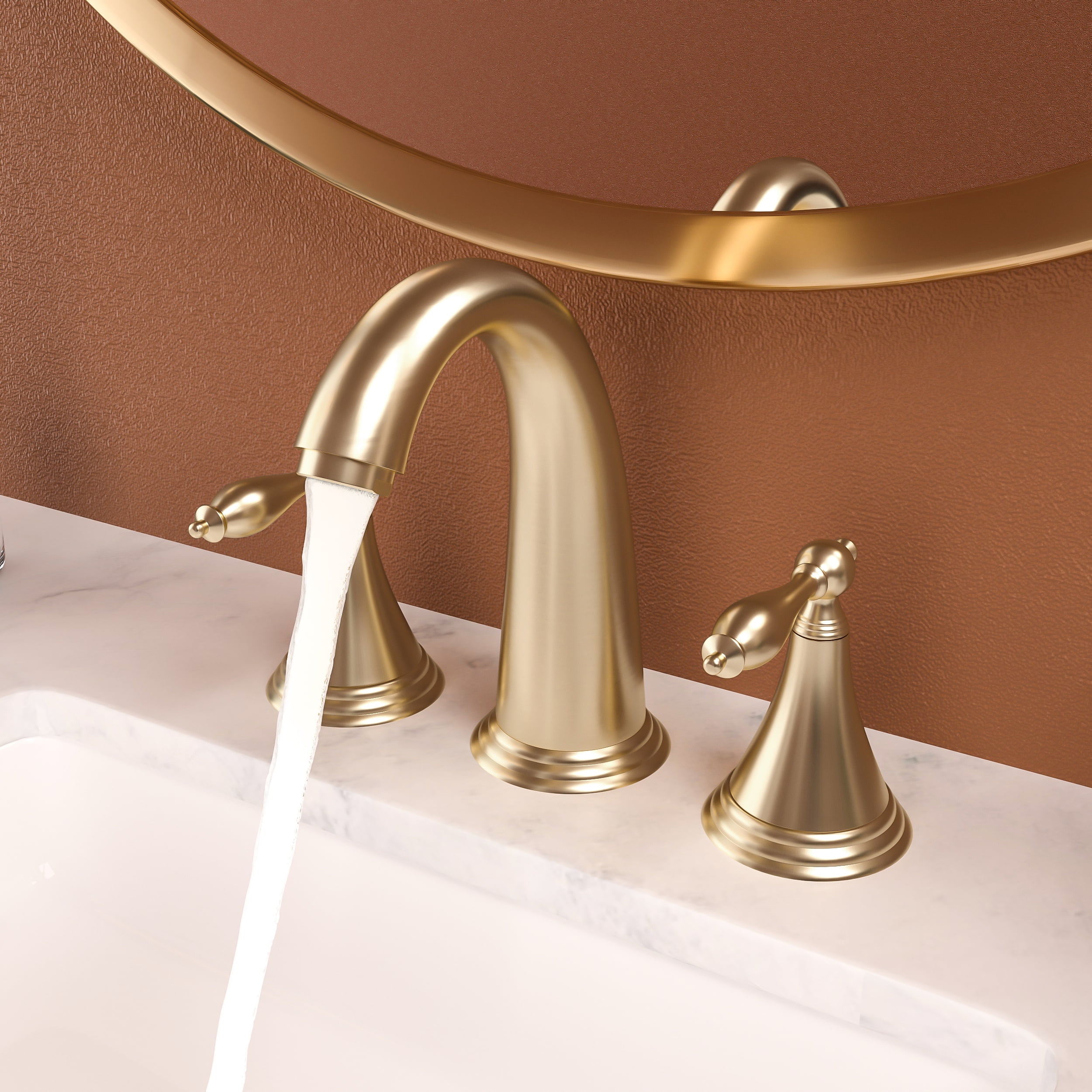 Gold Stainless Steel 2-Handle 3-Hole Wide Spread Bathroom Faucet (with Pop-Up Drain and 2 Water Supply Lines)