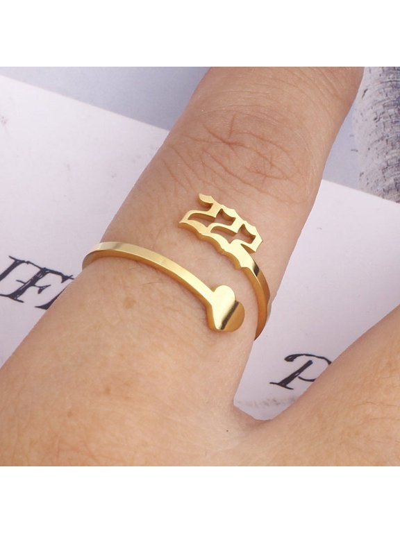 Gold Stainless Steel Angel Number Heart Ring, Adjustable for Women and Men, 000 111 222 333 888 Fashion Vintage Classic Style