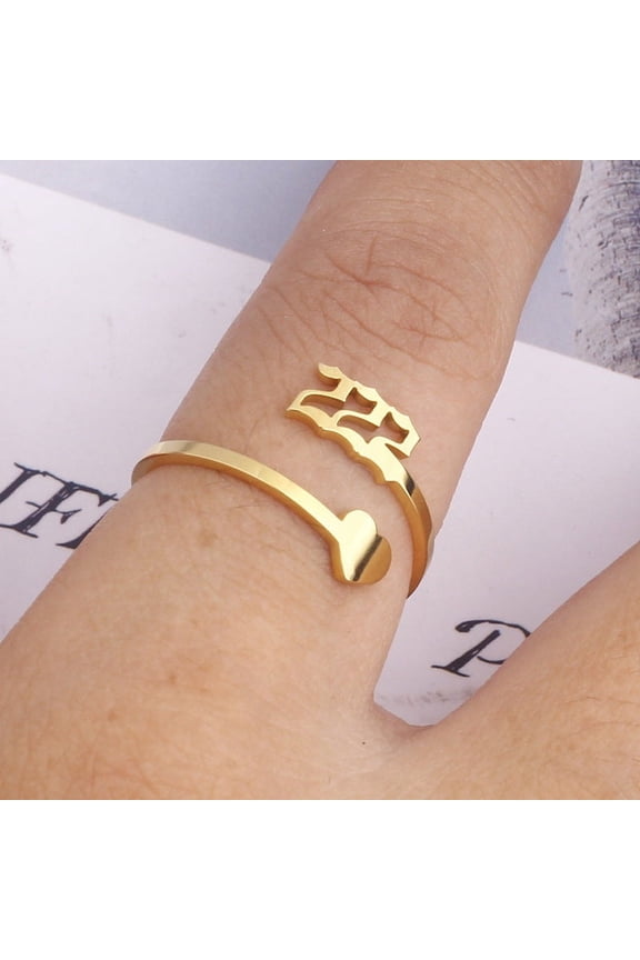 Gold Stainless Steel Angel Number Heart Ring, Adjustable for Women and Men, 000 111 222 333 888 Fashion Vintage Classic Style