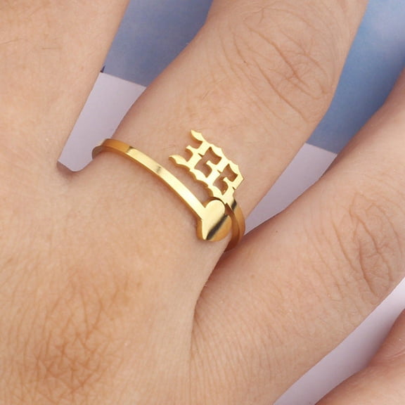 Gold Stainless Steel Angel Number Heart Ring, Adjustable for Women and Men, 000 111 222 333 888 Fashion Vintage Classic Style