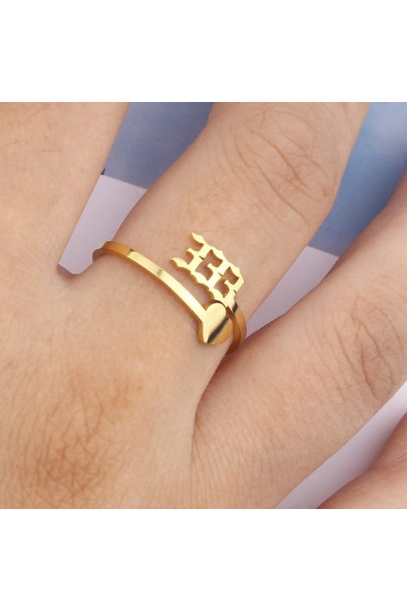 Gold Stainless Steel Angel Number Heart Ring, Adjustable for Women and Men, 000 111 222 333 888 Fashion Vintage Classic Style