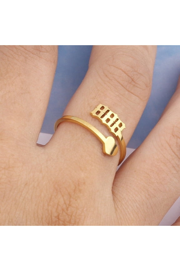 Gold Stainless Steel Angel Number Heart Ring, Adjustable for Women and Men, 000 111 222 333 888 Fashion Vintage Classic Style