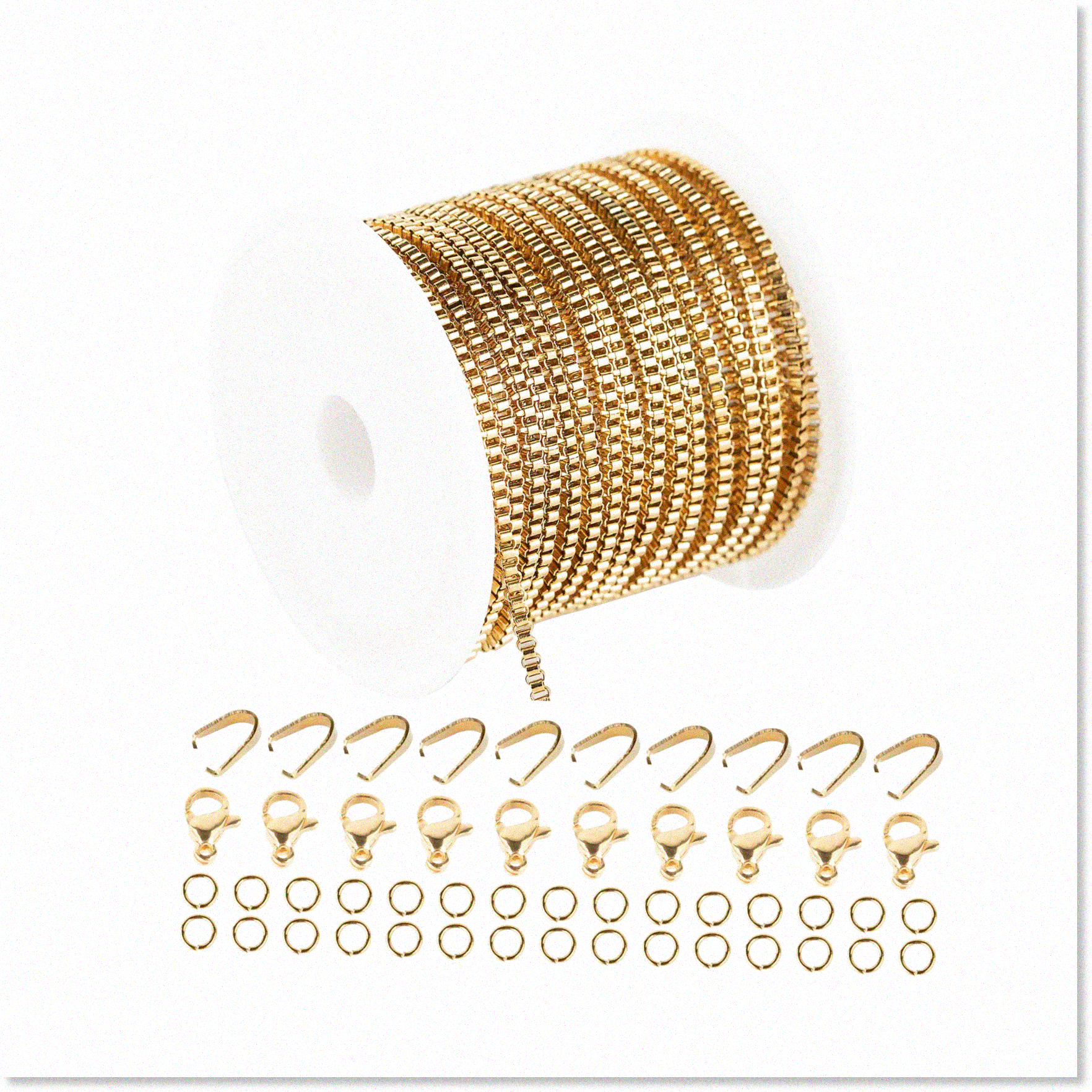 Gold Stainless Steel Box Chains 16.4ft Necklace DIY Link Chain Bulk