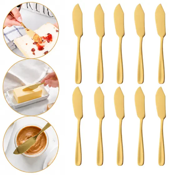 Butter Spreader Knife, Gold Stainless Steel, Set of 10, Multi-Purpose Knife for Breakfast, Cheese, Sandwich and Dessert