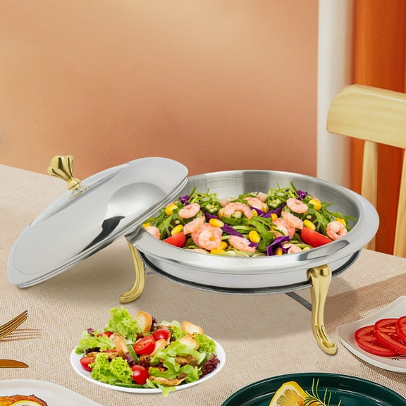 Gold Stainless Steel Chafing Dish with Alcohol Burner 9.5QT Buffet Warmer for Catering, Parties, and Family Gatherings