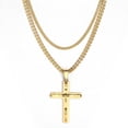 thumbnail image 1 of Gold Stainless Steel Chain Cuban Link Cross Pendant Necklace Set For Men, 1 of 5