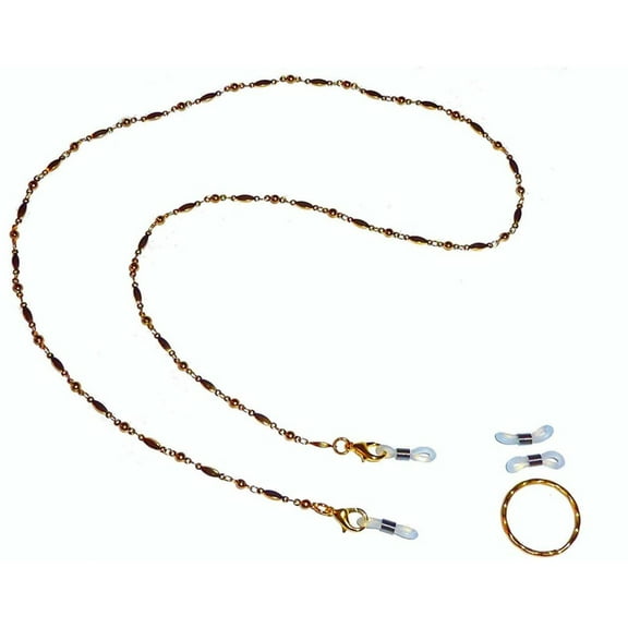 Gold Stainless Steel Chain Women's Beaded Eyeglass Holder 28" Around Neck to Hold Eyewear or Sunglasses, Cord, Leash