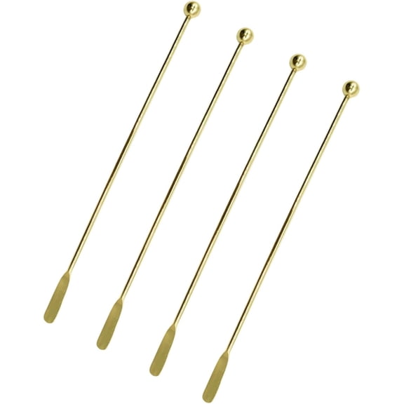 Gold Stainless Steel Cocktail Stirrers Set of 4, 7.5-Inch Metal Toothpick Sticks with Rectangular Paddle for Coffee Chocolate Milk Drinks, Reusable Bar Mixing Utensils for Home Entertaining