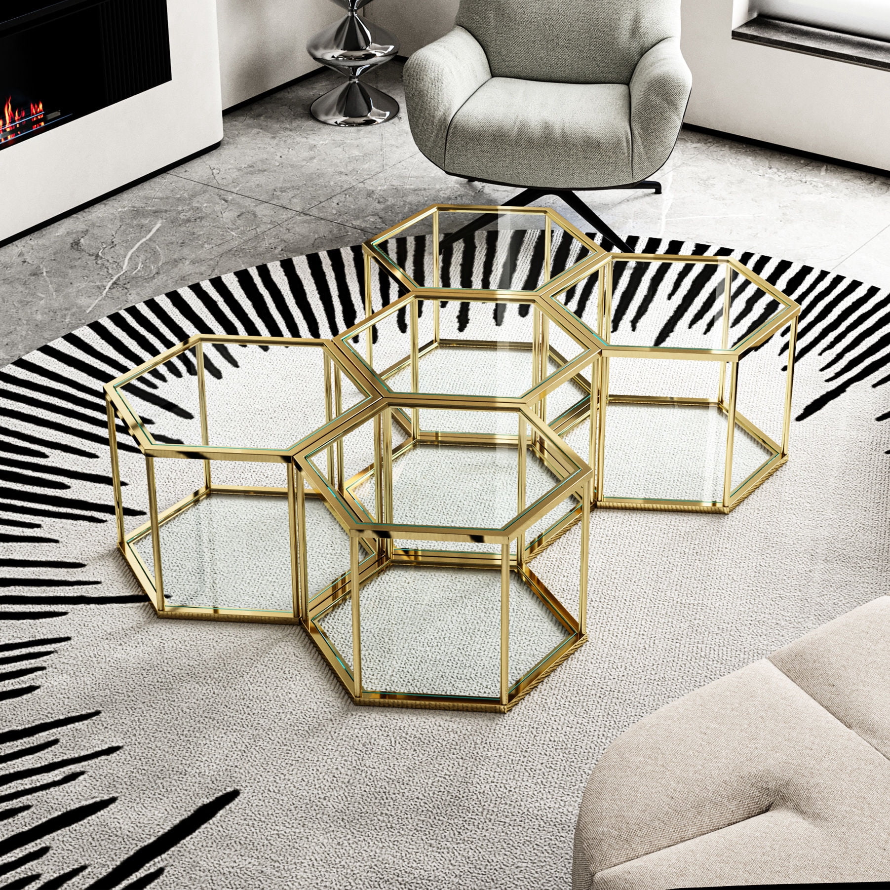Gold Stainless Steel Construction - Easy-to-Clean Glass - Coffee Table ...