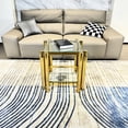 thumbnail image 1 of Gold Stainless Steel End Table, 20 Inch Square, Double-layer Clear Tempered Glass, Storage For Living Area, 1 of 5
