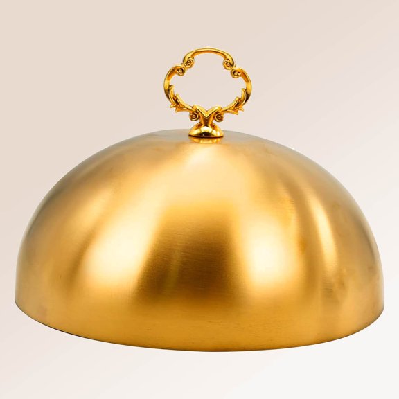 Gold Stainless Steel Food Dome Cover for Serving Plate Dish Cake Dessert Cheese (Flower Wreath Bead)