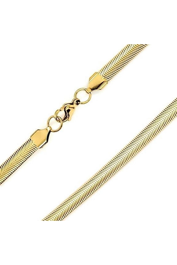Gold Stainless Steel Herring Bone Chain Necklace 6mm