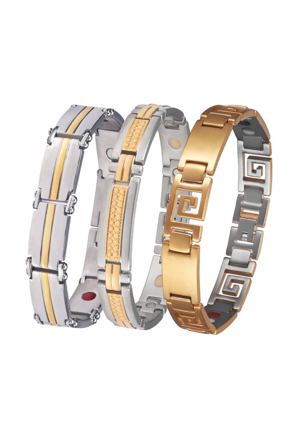 Gold Stainless Steel Magnetic Bracelet for Men, 8.46 in, Width12mm