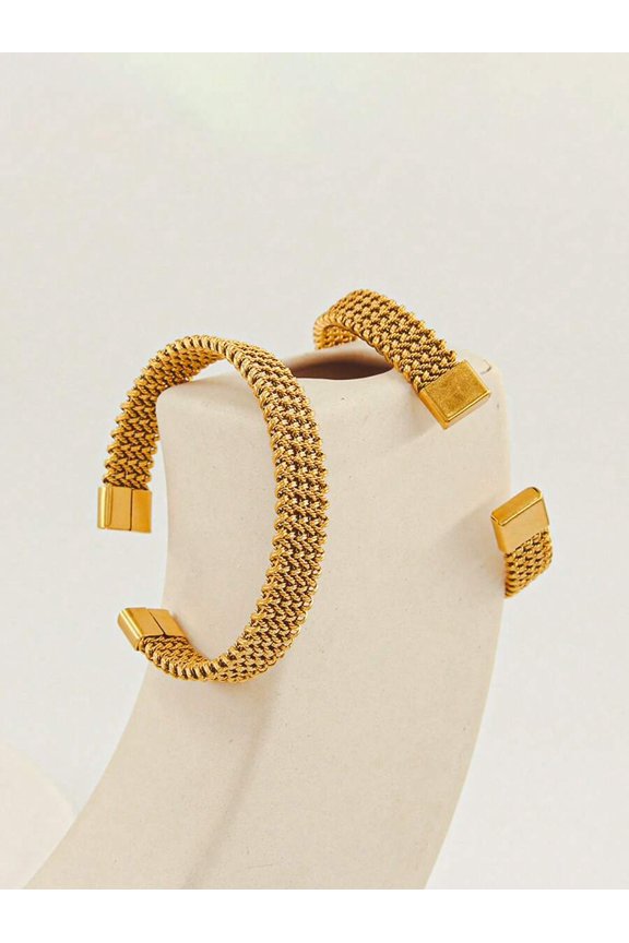 Gold Stainless Steel Mesh Bangle Bracelet For Everyday Wear