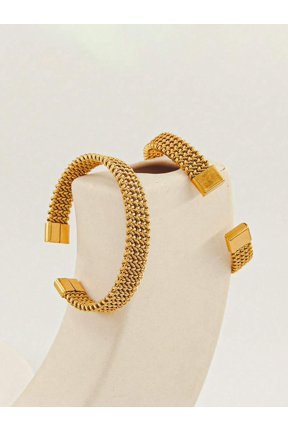 Gold Stainless Steel Mesh Bangle Bracelet For Everyday Wear