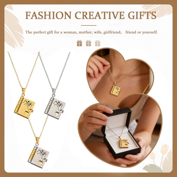 Gold Stainless Steel Openable Book Pendant Necklace with Pinky Promise & Heart Engravings, Customizable Engraved Locket Necklace for Daughters from Moms, Sentimental Jewelry for