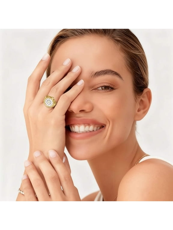 Gold Stainless Steel Quartz Ring Watch.
