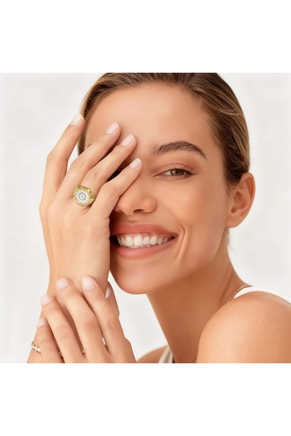 Gold Stainless Steel Quartz Ring Watch.