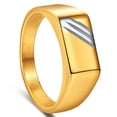 thumbnail image 1 of Gold Stainless Steel Ring for Men Women with Three Grooves for Wedding Engagement High Polished Comfort Fit Size 7-12, 1 of 4