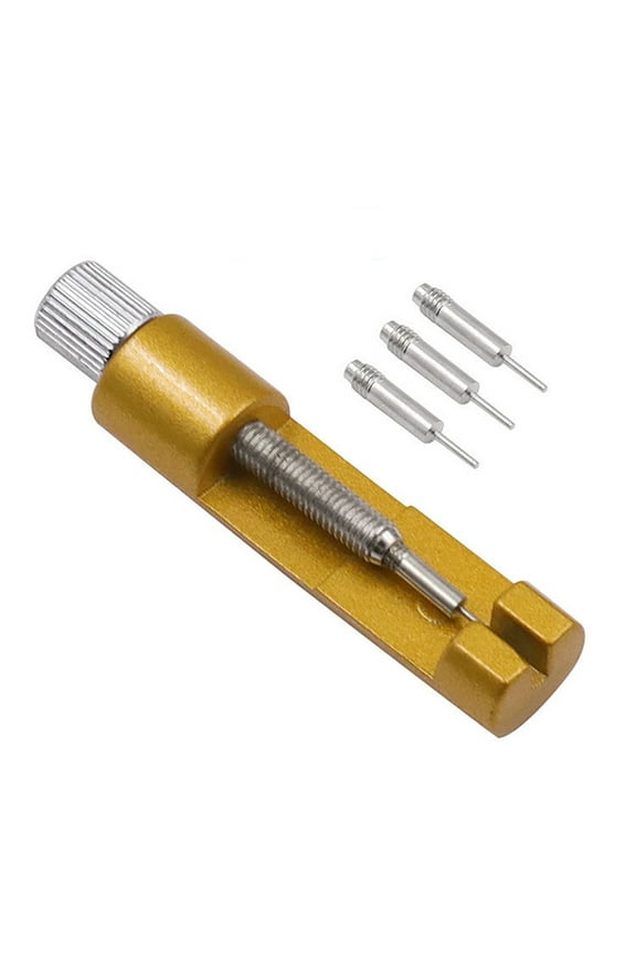 Gold Stainless Steel Watch Band Link Remover Tool Kit, Portable Watch Strap Adjuster with 3 Extra Pins for Bracelet Sizing, Repair, and DIY Watch Maintenance