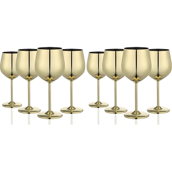 Gold Stainless Steel Wine Glasses Set of 4 18 oz Unbreakable Goblets with Wide Flat Base Pack of 2