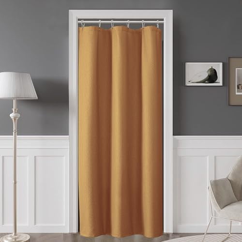 Gold Stall Fabric Shower Curtain 36 x 72 Inch, Soft Waffle Small Shower Curtain for Bathroom with Texture for Narrow Stall Size, Machine Washable Water Resistance, Hotel Style