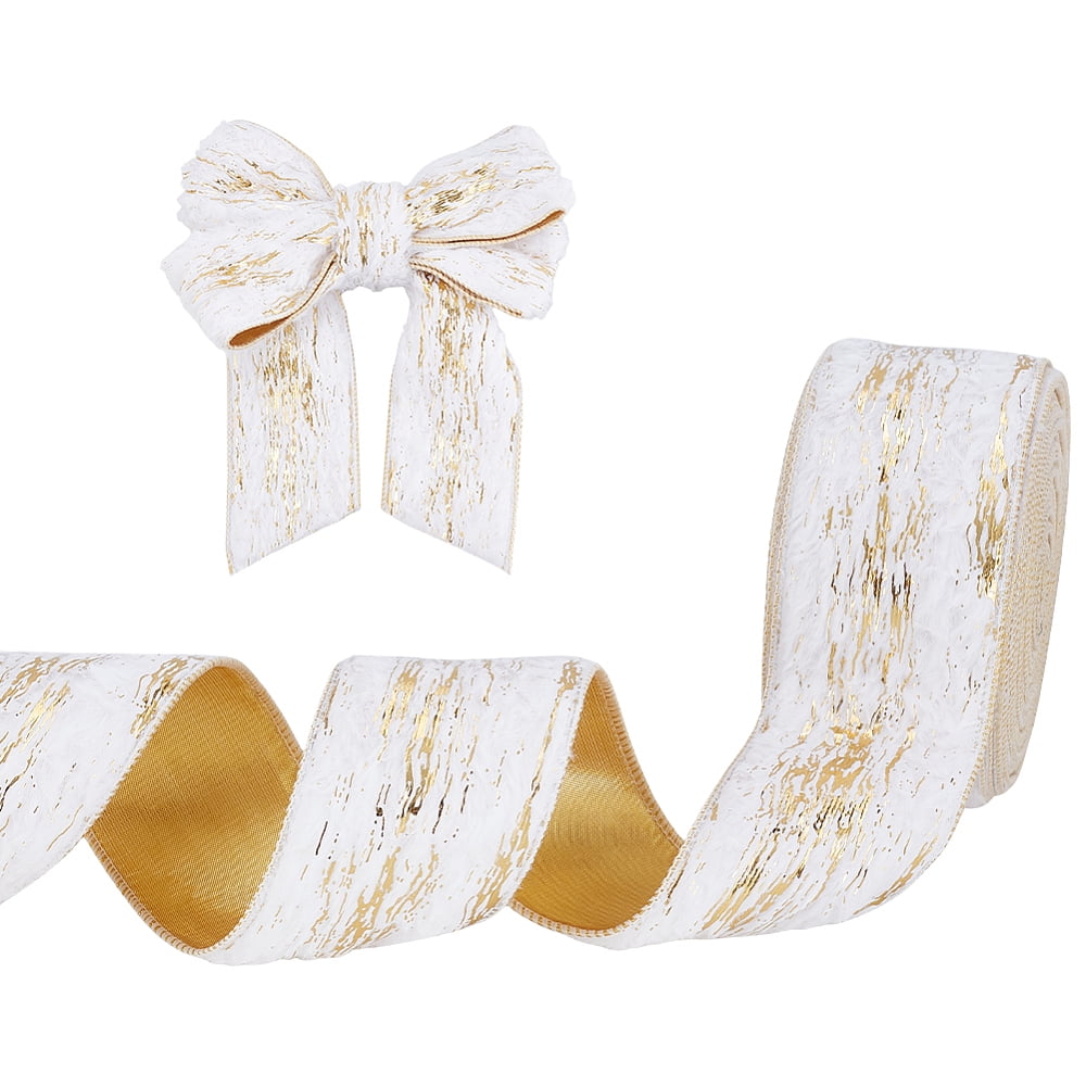 Gold Stamping Single Face Velvet Ribbon Polyester Ribbon with Gold Back Gold 2-1/2 inch(62mm) about 9.84 Yards(9m)/Roll
